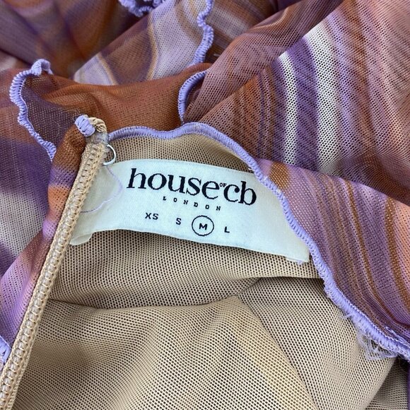 House of CB Dylan Bodycon Mini Dress Purple Brown Mesh Lace Up Front Size M - Picture 7 of 9